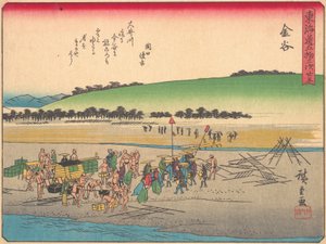 東海道五十三次シリーズの金谷、20世紀初頭。 作： Ando Hiroshige