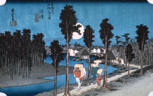 1832年、東海道の53駅からの沼津の月。 作： Ando Hiroshige