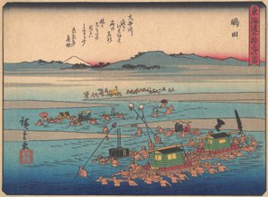 東海道五十三次シリーズの島田、20世紀初頭。 作： Ando Hiroshige
