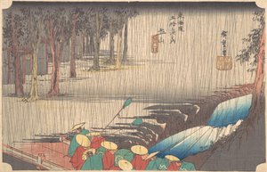東海道土山五十合目の春雨、19世紀。 作： Ando Hiroshige