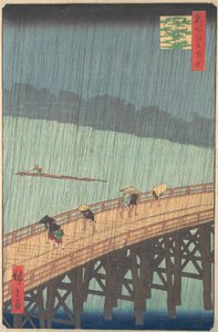 Sudden Shower over Shin-Ohashi Bridge and Atake Ohashi Atake no yudachi, from the series..., 1857. 作： Ando Hiroshige