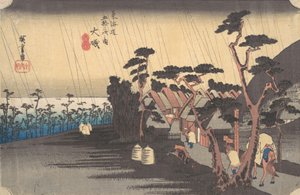 大磯駅のタイガーレイン。 1834年頃。 1834年。 作： Ando Hiroshige