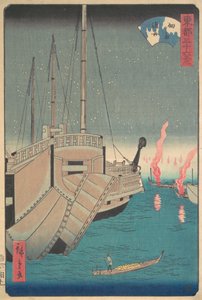 佃島 魚背負い、 １８６８。、 １８６８。 作： Ando Hiroshige