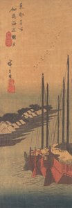 佃島 の 朧月。 作： Ando Hiroshige