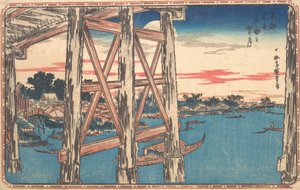 両国橋のトワイライトムーン。 作： Ando Hiroshige
