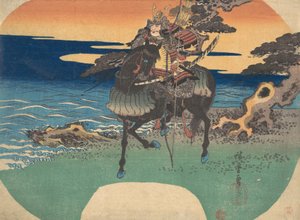 海岸に沿って黒い馬に乗る戦士、カリフォルニア州。 1835年頃。 1835年。