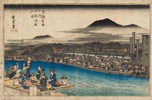 木版画 四条河原町の夜景 1797-1858 作： Ando Hiroshige
