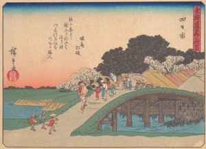 四日市、東海道五十三次より、耳…、20世紀初頭。 作： Ando Hiroshige