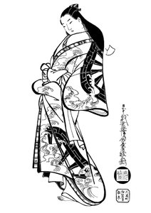 髪を下にした女性、1700年代。 作： Ando Kaigetsudo
