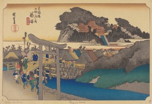 藤沢駅（色版画） 作： Ando or Utagawa (after) Hiroshige
