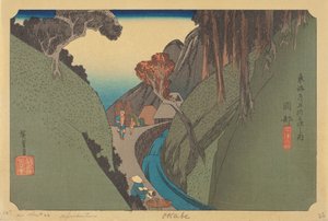 岡部駅（色版画）