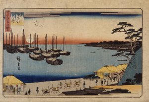(港の帆船) 作： Ando or Utagawa Hiroshige