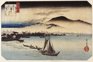 堅田で降りる雁（カラー木版画） 作： Ando or Utagawa Hiroshige