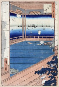 日本語版画：月光。 名所江戸百景シリーズ。 （月光。名所江戸百景）。 歌川広重（1797-1858）の作品、木版画 作： Ando or Utagawa Hiroshige