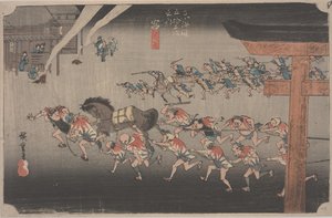 熱田神宮のお祭り 作： Ando or Utagawa Hiroshige