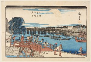 両国橋の花火（カラー木版画 作： Ando or Utagawa Hiroshige