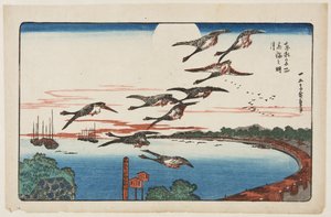 高輪の名月（カラー木版画）」（高輪の満月 作： Ando or Utagawa Hiroshige