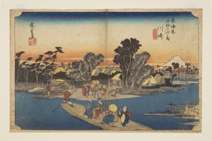 川崎 ロクグ？フェリー（川崎、六合？ 渡船）（カラー木版画 作： Ando or Utagawa Hiroshige