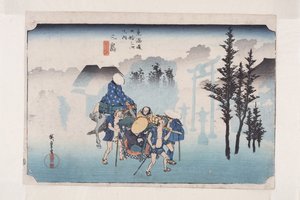 三島朝霧（三島、朝霧）（カラー木版画 作： Ando or Utagawa Hiroshige