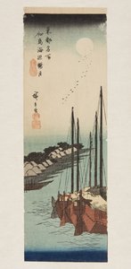 佃島海変朧月」（カラー木版画