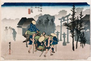 「三島の朝の霧」、シリーズ「東海道五十三次」、1834年 作： Ando or Utagawa Hiroshige