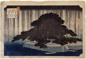 Chuva noturna em Karasaki (impressão em xilogravura colorida) 作： Ando or Utagawa Hiroshige