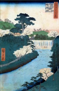 名所江戸百景 音無川の堰堤歌川広重（1797-1858）による19世紀の日本の版画。個人蔵。 作： Ando or Utagawa Hiroshige