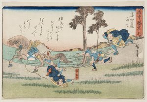 東海道五十三次の白子町（カラー木版画 作： Ando or Utagawa Hiroshige