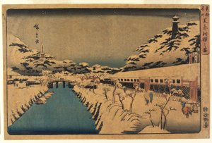 芝の赤羽橋の雪、1844年〜45年 作： Ando or Utagawa Hiroshige