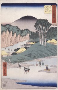 Estação 27, Kakegawa (impressão colorida em xilogravura) 作： Ando or Utagawa Hiroshige