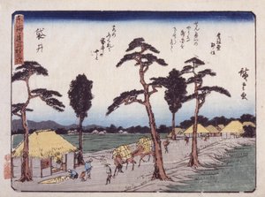 Estação 28, Fukuroi (impressão colorida em xilogravura) 作： Ando or Utagawa Hiroshige