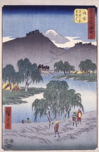 駅36、五油; 東海道鏡花シリーズ（色木版画） 作： Ando or Utagawa Hiroshige