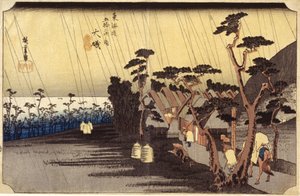 Estação 9, Oiso (impressão em xilogravura) 作： Ando or Utagawa Hiroshige