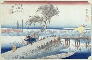 東海道五十三次」シリーズの「ハリケーン（四日市）」No.44（木版画 作： Ando or Utagawa Hiroshige