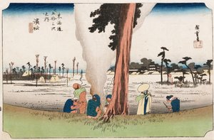 「東海道五十三次」シリーズ、浜松市冬景色、1834年頃 作： Ando or Utagawa Hiroshige