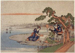 布を準備する女性（カラー木版画） 作： Ando or Utagawa Hiroshige