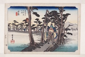 吉原 左の富士（吉原、ひだりの富士）（カラー木版画 作： Ando or Utagawa Hiroshige