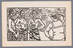 アフリカから来た女性3人と水夫2人 エスカル・アフリカン 海の情景を描いた木版画6点（シリーズタイトル） Grand Largue (シリーズタイトル) 作： André Lhote