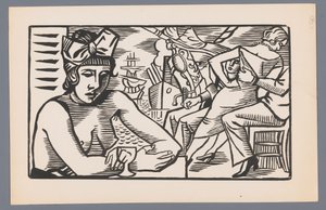 バーで裸の胸の女性 海の情景を描いた木版画6点（シリーズ名） Grand Largue (シリーズタイトル) 作： André Lhote