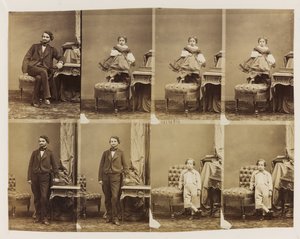41494に座っている肖像画：マグナン博士と彼の息子と娘、1861年頃（卵白の印刷物（カットされていない名刺8枚）） 作： Andre Adolphe Eugene Disderi