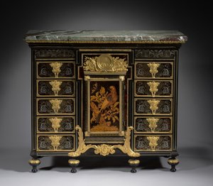 黒檀キャビネット、1690年頃（金属と亀甲の寄木細工、木材 作： Andre Charles Boulle