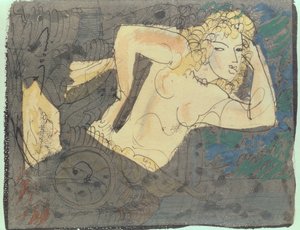 ポール・ヴァレリー（1871-1945）の「古詩、魅力のアルバム」より、詩「紡ぎ手」の挿絵（ミクストメディア）