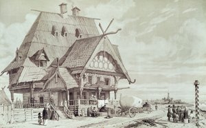 ホテルとゲストハウス、「ロシアへの絵のような旅」からのイラスト、1839 作： Andre Durand