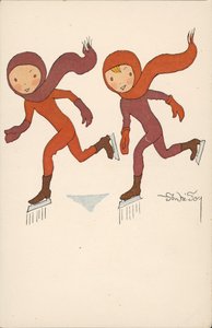 アイススケートをする2人の少年（カラーリトグラフ） 作： Andre Foy