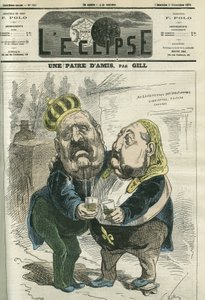 フィガロ」の演出家であるイポリット・ド・ヴィルメッサン（1812-1879）と、フランスの王位を僭称するフィリップ・ドルレアン王子（1838-1894）という友人同士のペア。12月3日付ギル社「日蝕」の表紙