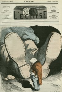 アドルフ・ティエール（1797-1877）、フランスの政治家。1月12日付ギル社「日蝕」誌の表紙 作： Andre Gill