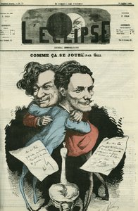 フランスの漫画家アンドレ・ギル（1840-1885）と「日食」の監督F・ポロ。ジルによる「日食」の表紙（7月24日 作： Andre Gill