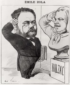 エミールゾラの風刺画（1840-1902）オノレデバルザックの胸像に敬礼（1799-1850）1878