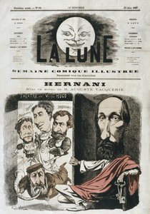 1867年6月30日、ビクターユーゴーが執筆し、オーギュストヴァッケリーが監督した「ヘルナニ」の風刺画、「ラルーン」の表紙のイラスト 作： Andre Gill