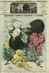 ニンジン、ペイン、ラディカル、権力の鍋の中の野菜の中の異なる政党。ギルの漫画に代わって描かれたもので、世紀末。サミュエルの「L